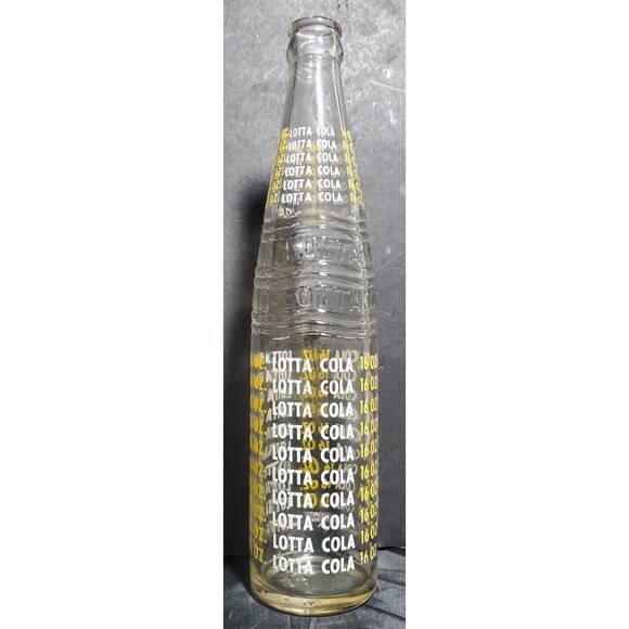 Vintage LOTTA COLA 16oz Clear Glass ACL Soda Bottle Yellow White Lettering - Picture 14 of 16